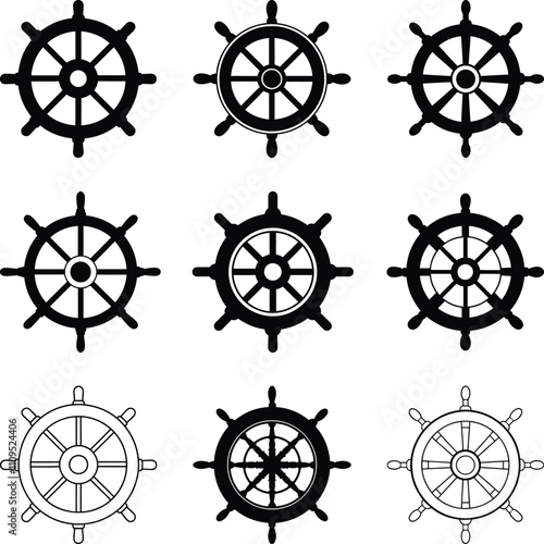 Ship steering wheel icon. Ship's wheel. Steering wheel. Boat steering wheel icon in flat style. Vector illustration with white background.