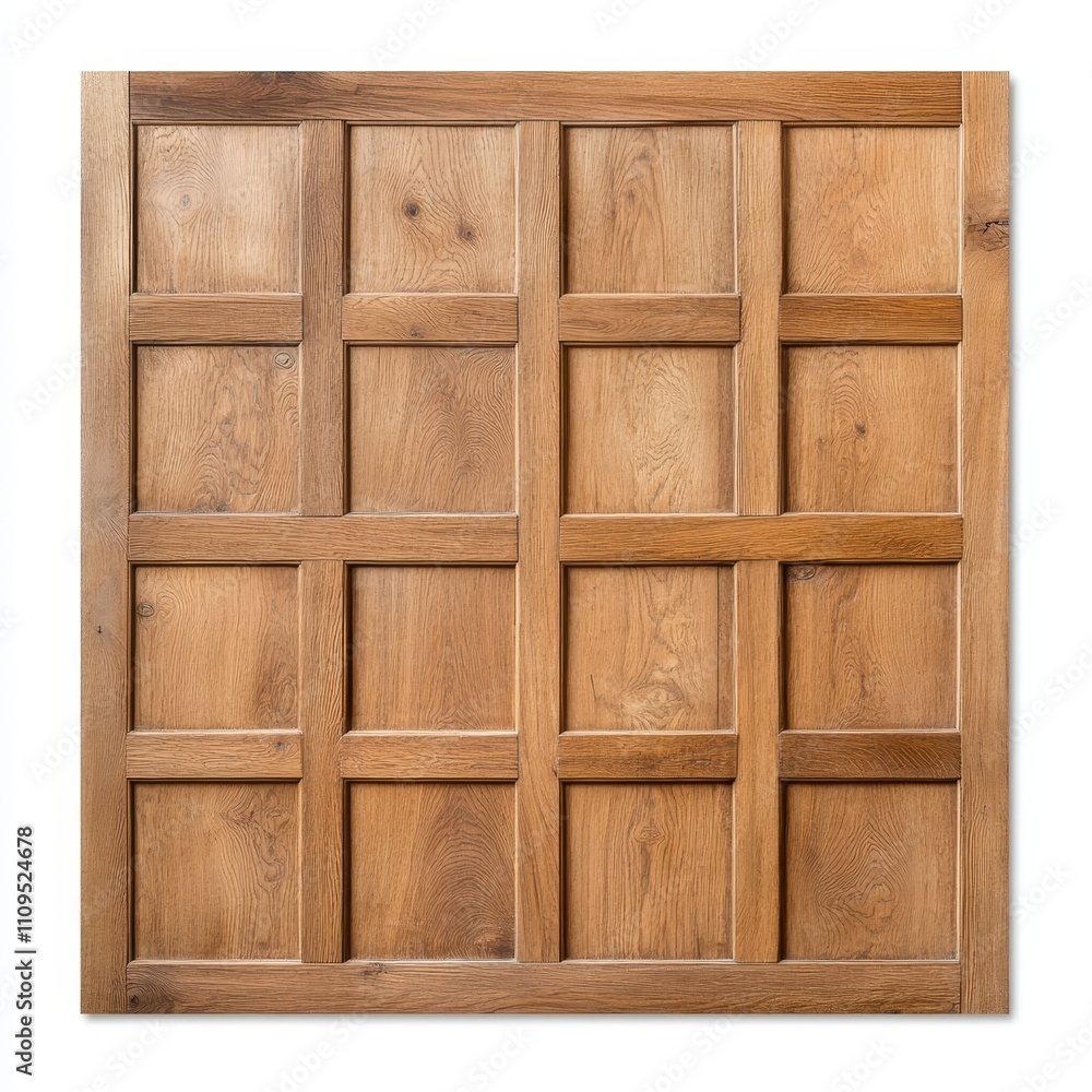 A wooden frame with nine squares and a leaf design A wooden frame with nine squares and a leaf design