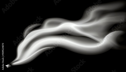 Abstract grayscale smoke plume on black background.