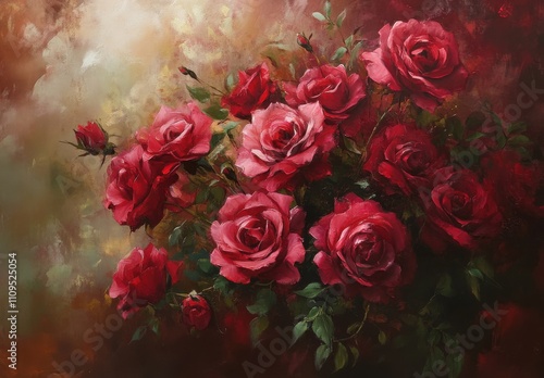 Vibrant Bouquet of Red Roses Against a Soft Background in Impressionist Style Capturing Natural Beauty and Elegance for Home Decor and Floral Art Lovers