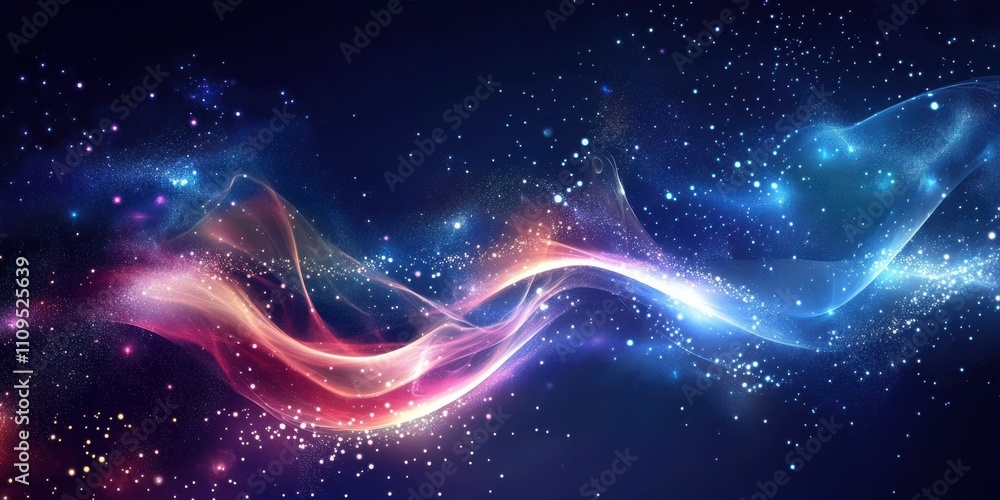 Fototapeta premium Vibrant Cosmic Waves of Light and Color Abstract Background with Starry Night Sky, Creating a Sense of Movement and Depth in a Celestial Universe