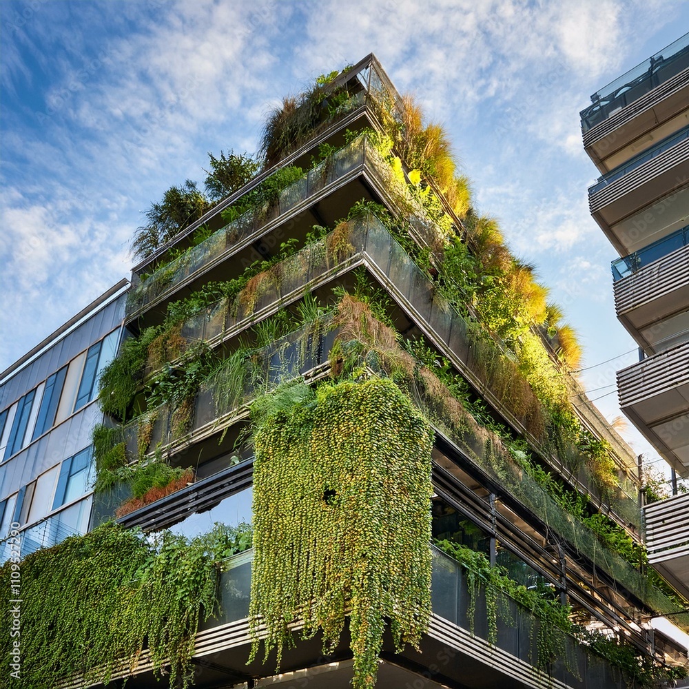 Fototapeta premium Un jardin suspendu urbain avec des plantes grimpantes 