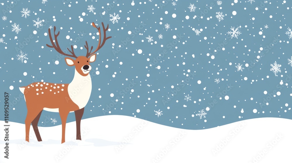 Illustrated reindeer in snow with an empty sky space
Illustrated reindeer in snow with an empty sky space
