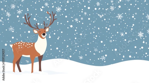 Illustrated reindeer in snow with an empty sky space