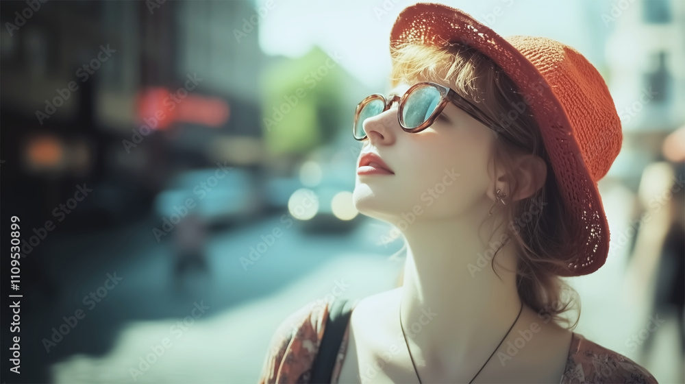 Chic German woman in Berlin wearing orange hat and sunglasses, enjoying sunny city vibes
Chic German woman in Berlin wearing orange hat and sunglasses, enjoying sunny city vibes