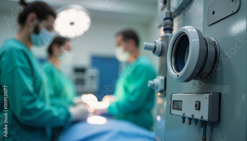 Surgeons perform colostomy procedure in a modern operating room setting