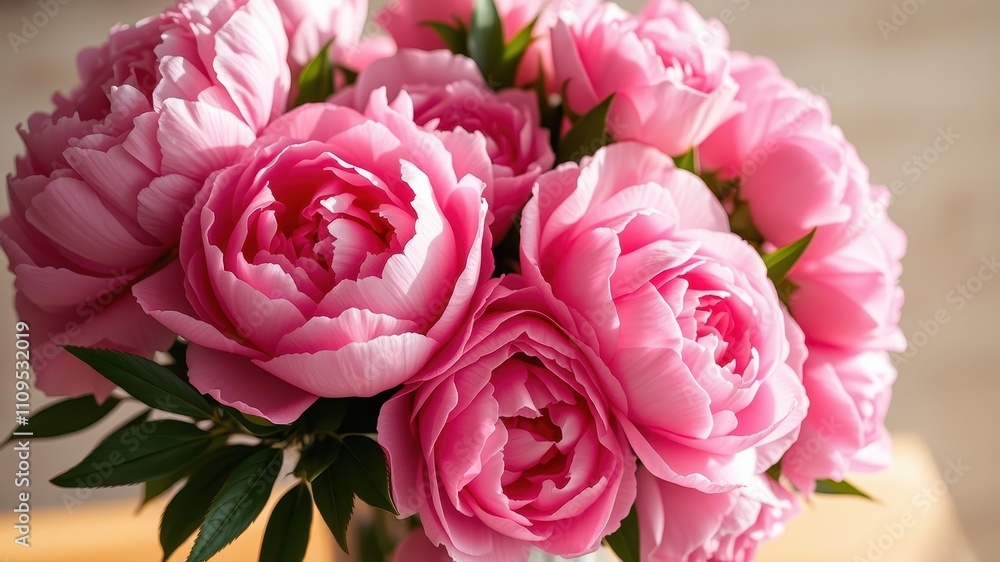 A bouquet of pink peonies with delicate petals and vibrant colors, a beautiful floral display A bouquet of pink peonies with delicate petals and vibrant colors, a beautiful floral display