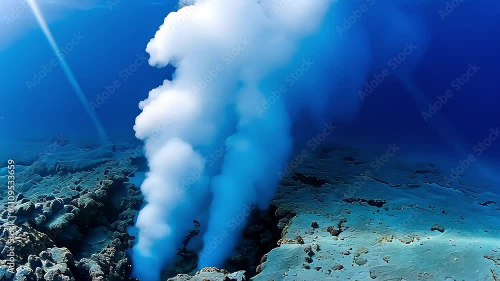Underwater hot springs releasing steam and minerals, creating a ...