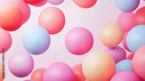 Colorful floating spheres in a playful arrangement on a pastel background