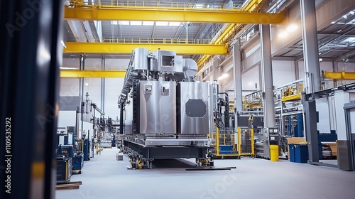 A large machine being installed in a factory, preparing for production. photo