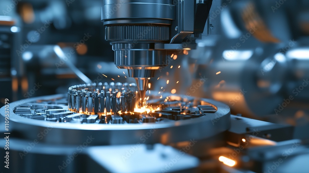 Automated machinery producing intricate parts with perfect accuracy. Automated machinery producing intricate parts with perfect accuracy.