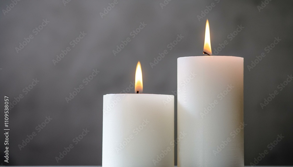 Gentle Light: Two Candles Casting a Soft Glow on a Muted Gray Canvas Gentle Light: Two Candles Casting a Soft Glow on a Muted Gray Canvas
