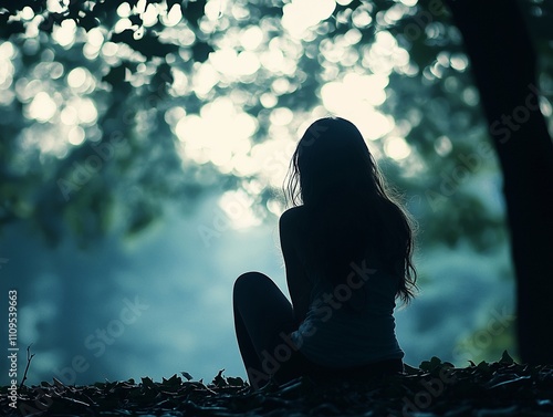 silhouette of a person in the forest