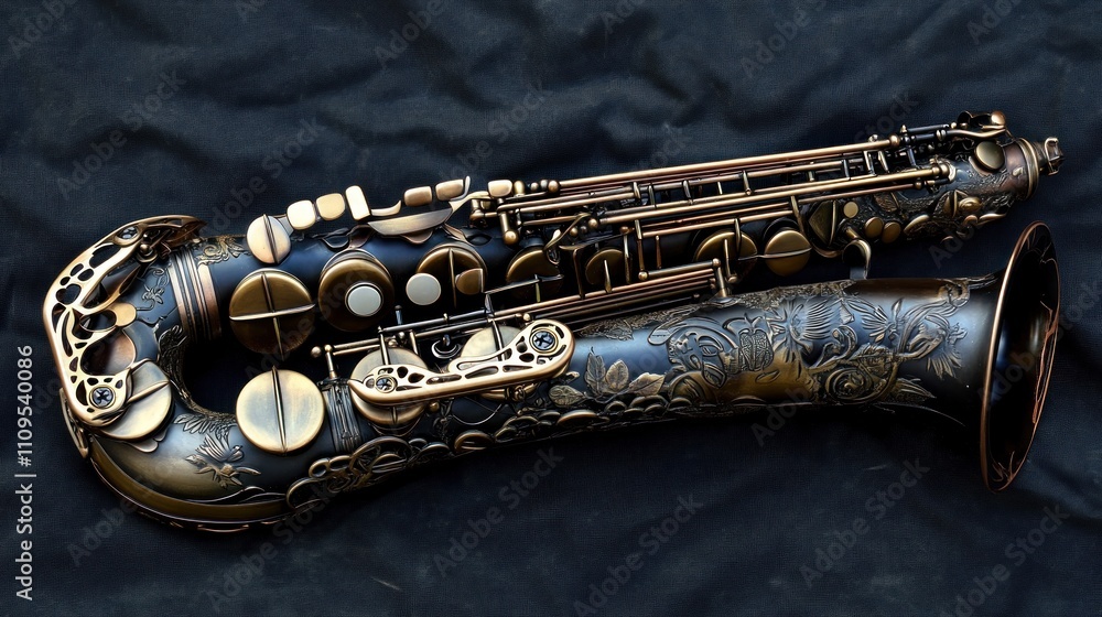 Naklejka premium Ornate Saxophone with Intricate Design