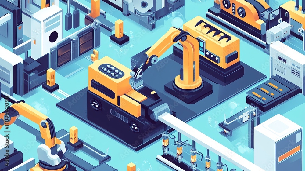 Fototapeta premium Robots handling repetitive tasks in a smart factory environment.