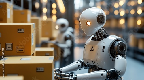 Robots handling repetitive tasks in a smart factory environment.