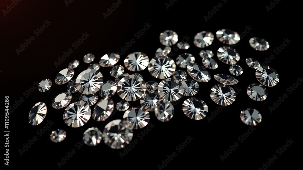 A cluster of dazzling diamonds scattered on a black surface, showcasing their brilliance and intricate facets. A cluster of dazzling diamonds scattered on a black surface, showcasing their brilliance and intricate facets.