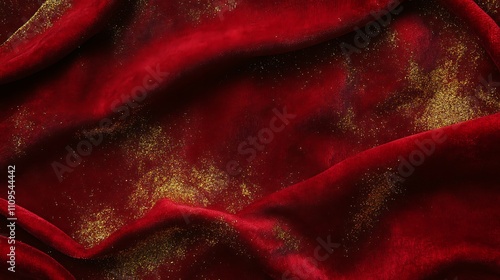 Rich red velvet background with golden accents and text Merry Christmas in the image