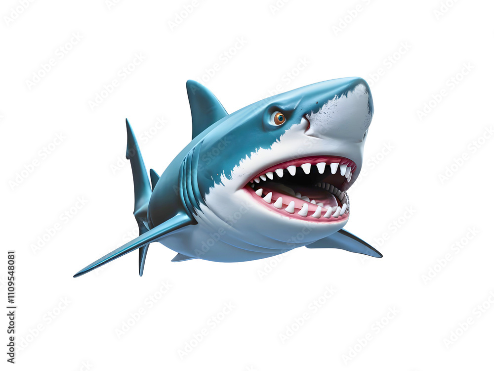 Fierce animated shark displays its menacing teeth with a wide open mouth, vibrant look. Fierce animated shark displays its menacing teeth with a wide open mouth, vibrant look.