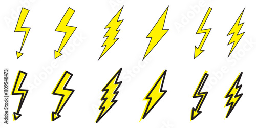 Set Lightning. Thunder bolt vector icon. Electrical sign. Thunderbolt symbol. Logo icon template for electricity, power, plant, and energy Christmas industry company.