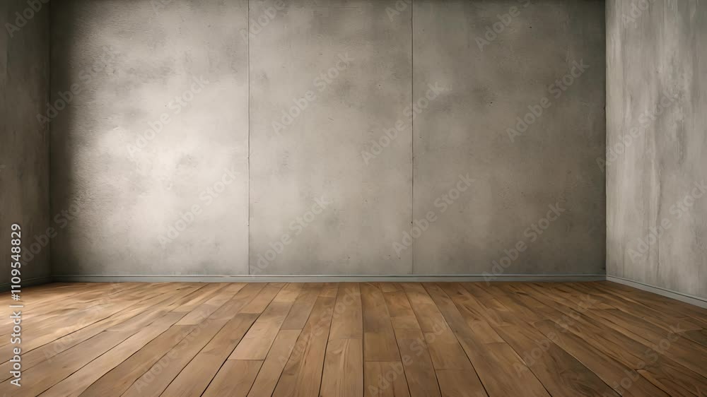 Empty room with wooden floor and concrete walls Empty room with wooden floor and concrete walls