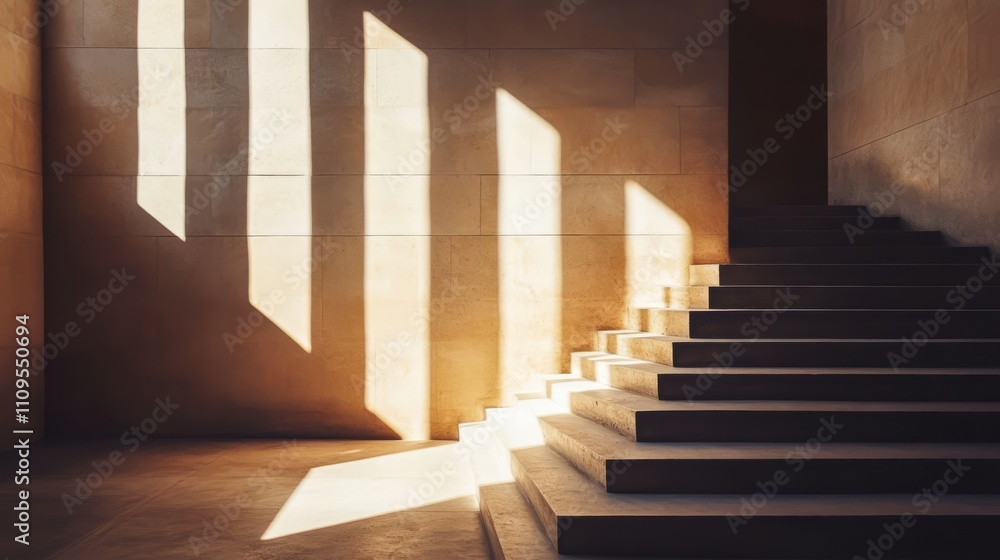 Obraz premium Sunlit stone staircase and wall.
