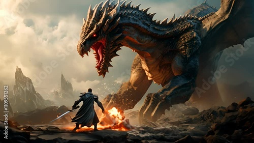A knight fighting a dragon