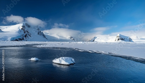 winter landscape with lake and mountains