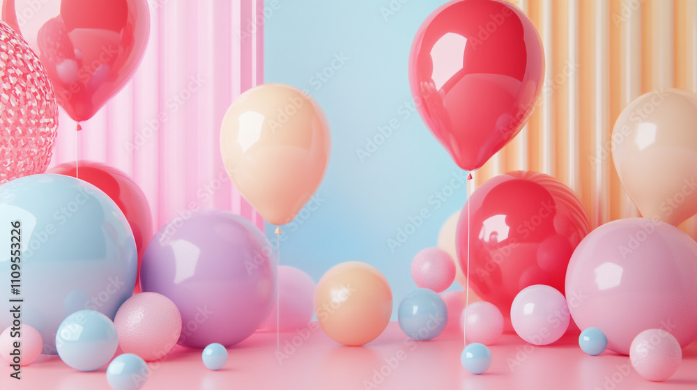 Colorful balloons create a festive atmosphere in a playful setting for celebrations Colorful balloons create a festive atmosphere in a playful setting for celebrations