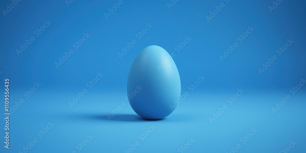 A single, perfectly smooth blue egg resting on a pristine blue surface, casting a delicate shadow A single, perfectly smooth blue egg resting on a pristine blue surface, casting a delicate shadow