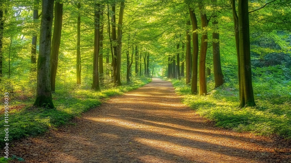 Serene Forest Path, a peaceful trail meandering through lush greenery, sunlight dapples the ground, creating an inviting atmosphere for nature lovers and wanderers. Serene Forest Path, a peaceful trail meandering through lush greenery, sunlight dapples the ground, creating an inviting atmosphere for nature lovers and wanderers.