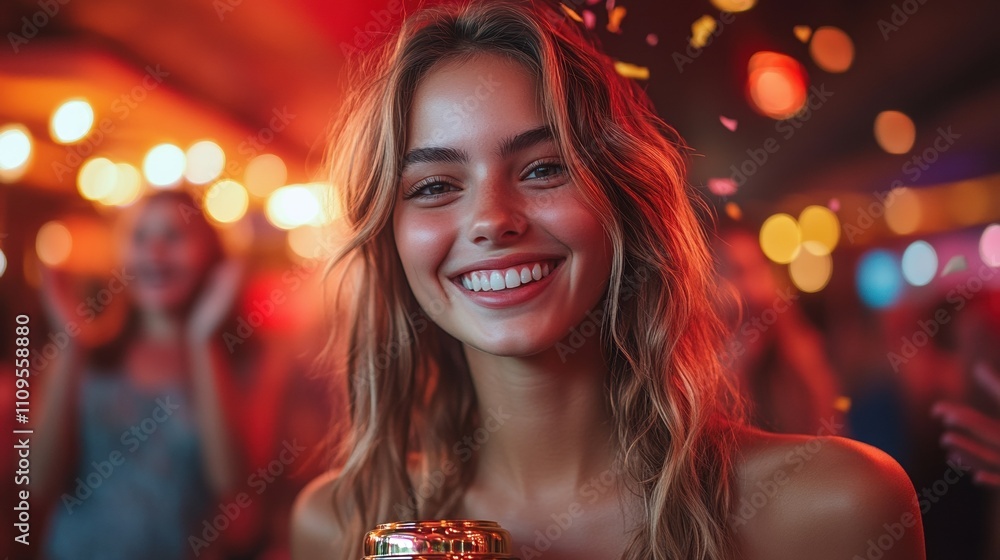 Joyful Celebration with Happy Young Woman Joyful Celebration with Happy Young Woman
