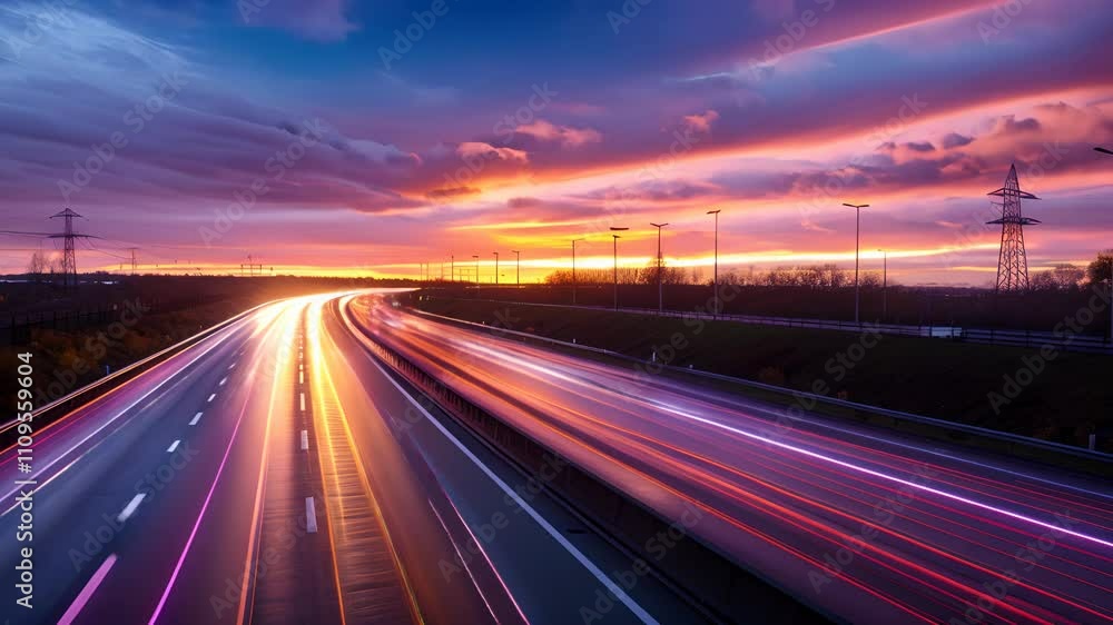 Timelapse of cars driving on a highway at sunset Timelapse of cars driving on a highway at sunset