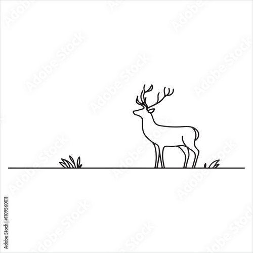 single one line deer silhouette on white background
