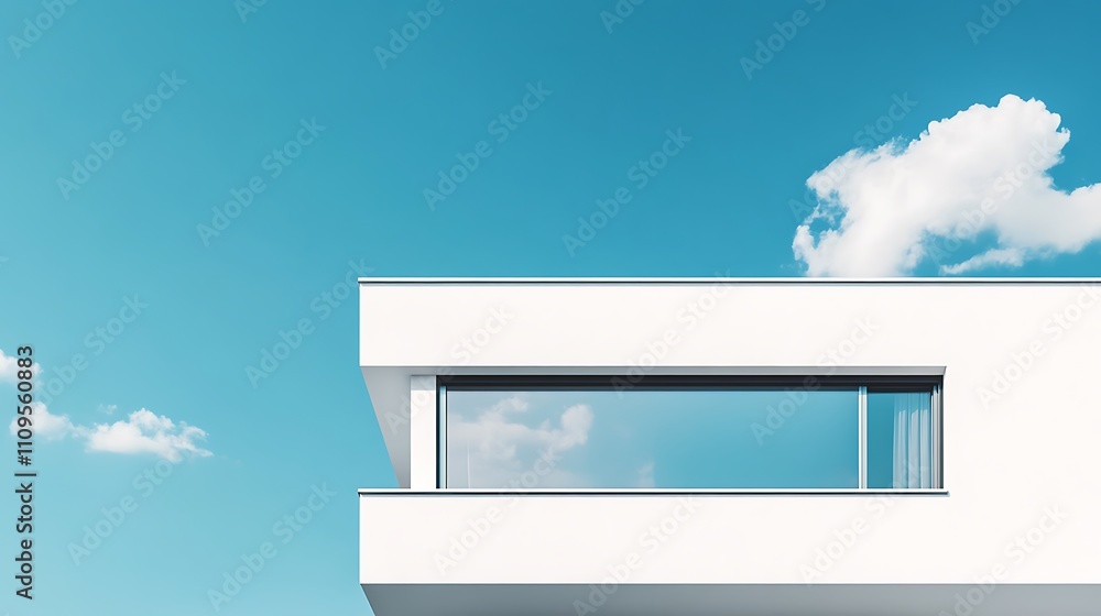 White simple architectural facade against blue sky for presentation with large concrete structures and and clean lines, featuring a minimalist look. White simple architectural facade against blue sky for presentation with large concrete structures and and clean lines, featuring a minimalist look.