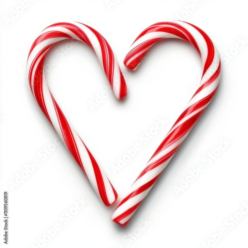 Two candy canes forming a heart shape on white background.