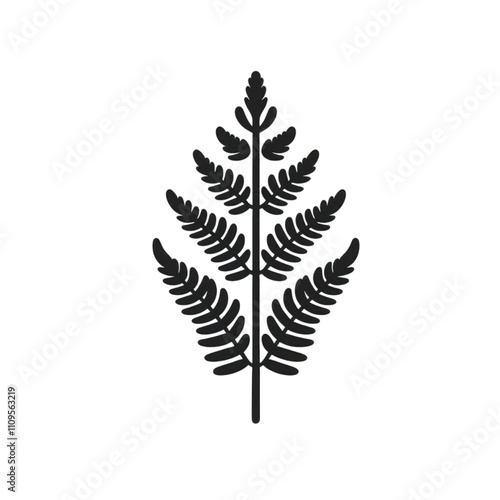 Simple and minimalist illustration of a fern plant in black color on a transparent background. Suitable for use as a logo, icon, or emblem.