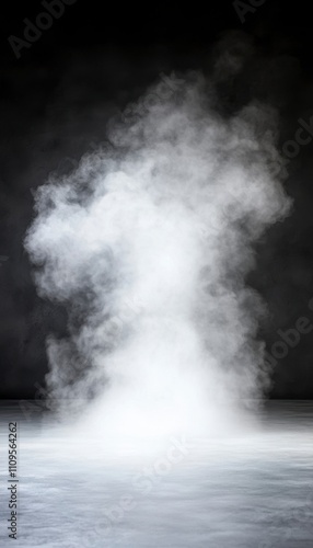 White smoke plume rising from dark floor.