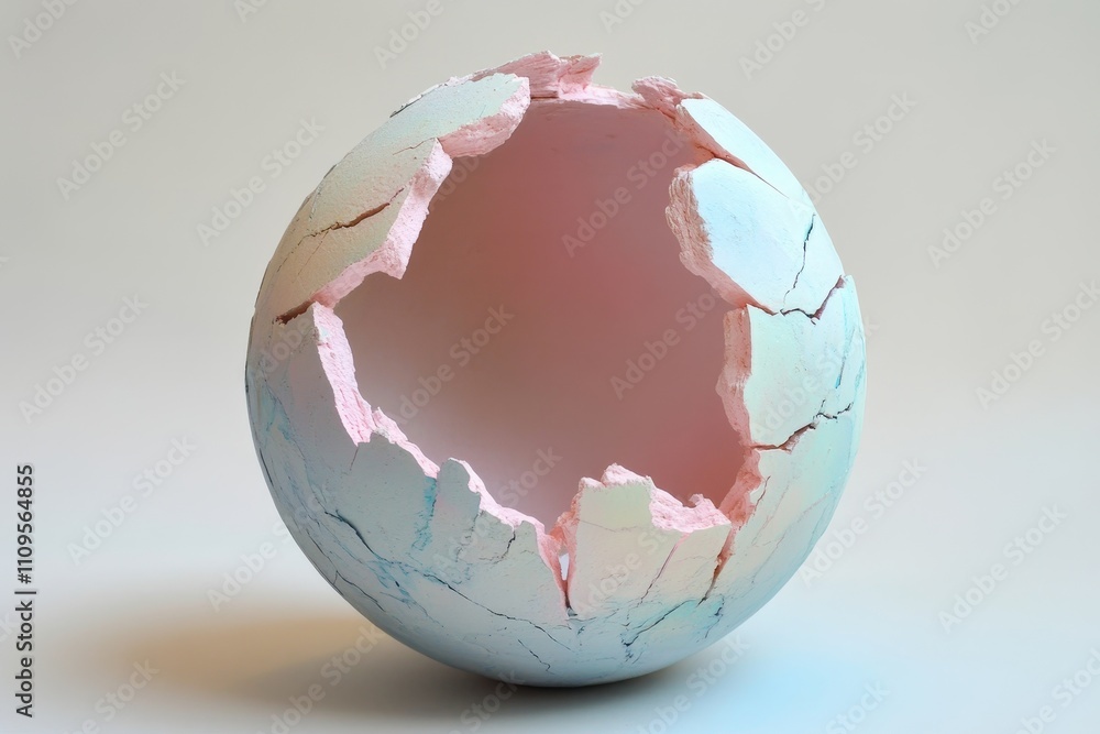 a broken sphere on white background