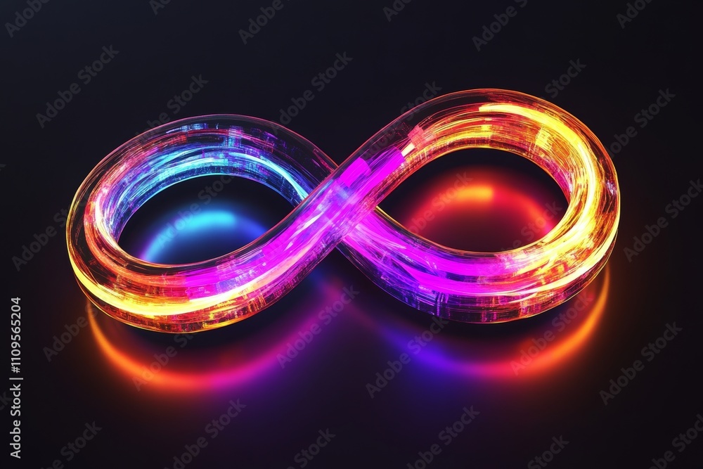 neon glowing infinity sign 3d on dark background neon glowing infinity sign 3d on dark background