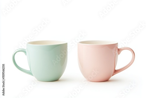 light pink and green cup on white background