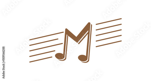 M Music letter logo. Music logo concept with musical notes forms M letter shape. Vector logo, icon, sign and symbol design. 