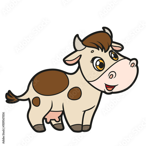 Cute cartoon cow with spots on white background