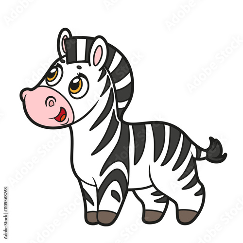 Cute cartoon little zebra color variaton on a white background  for coloring page