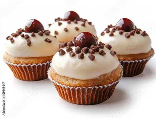 A white dome-shaped pastry with a red berry, Sicilian dessert named after Saint Agatha photo