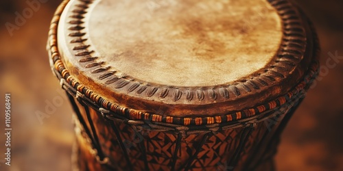 Close-up of traditional african drum with intricate designs photo