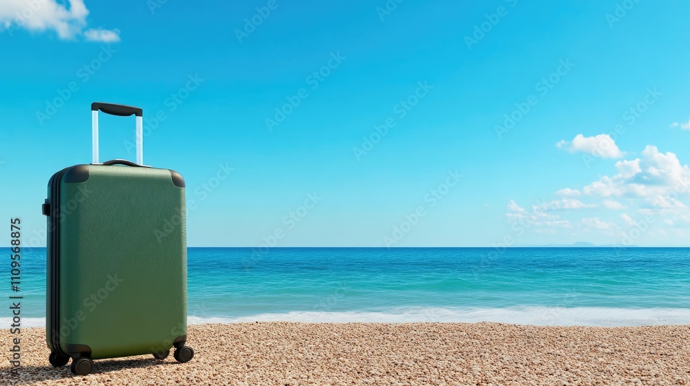 Traveling in paradise: suitcase on a sandy beach