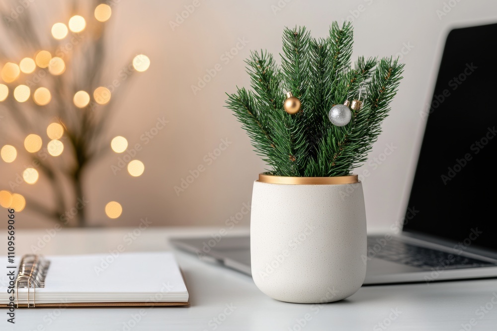 holiday home office decor, simplicity at its best a touch of christmas in a modern home office with a small potted pine, simple ornaments, and a sleek desk setup holiday home office decor, simplicity at its best a touch of christmas in a modern home office with a small potted pine, simple ornaments, and a sleek desk setup