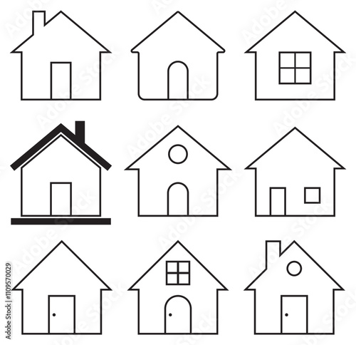 Home button icons set. Home page icon. Simple house symbols. Building icon. Vector illustration.