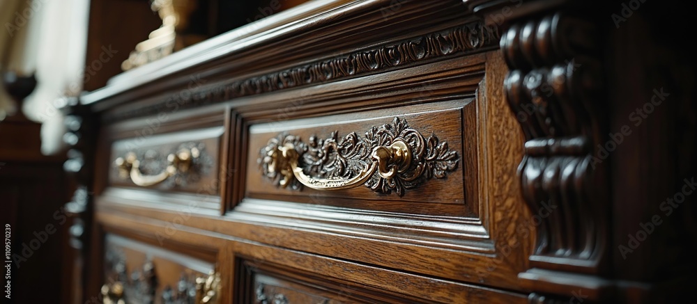 Intricate Carving: A Close-Up of Antique Wooden Chest of Drawers Intricate Carving: A Close-Up of Antique Wooden Chest of Drawers
